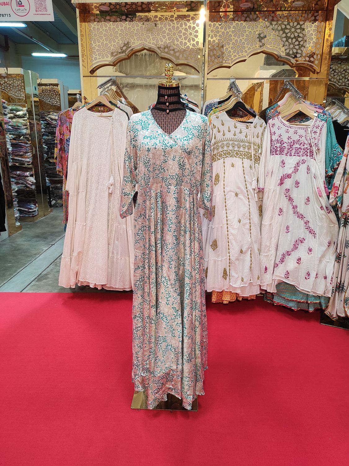 L/XL Nabiya Silk Crystal Printed Dress 57" Long Jalabiya