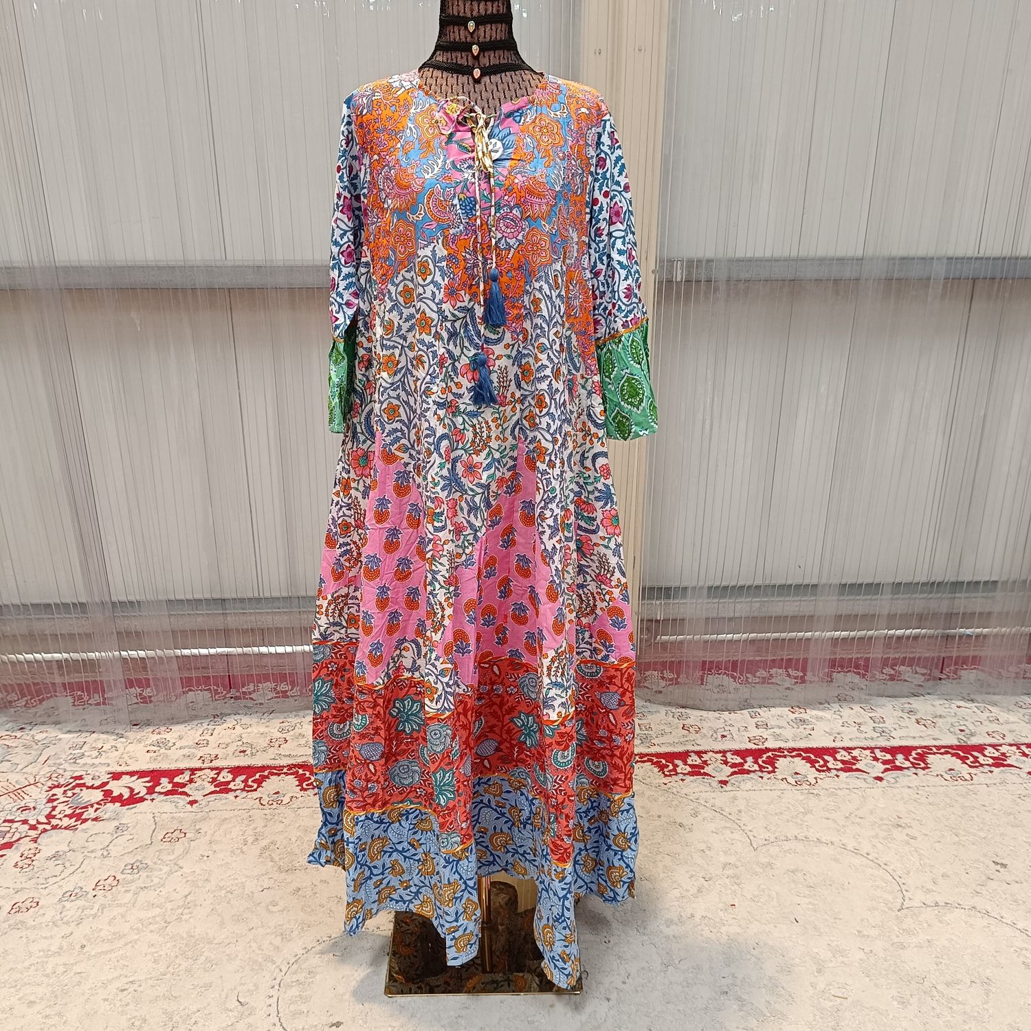L/XL Sadia Printed Cotton Dress 57" Long Jalabiya