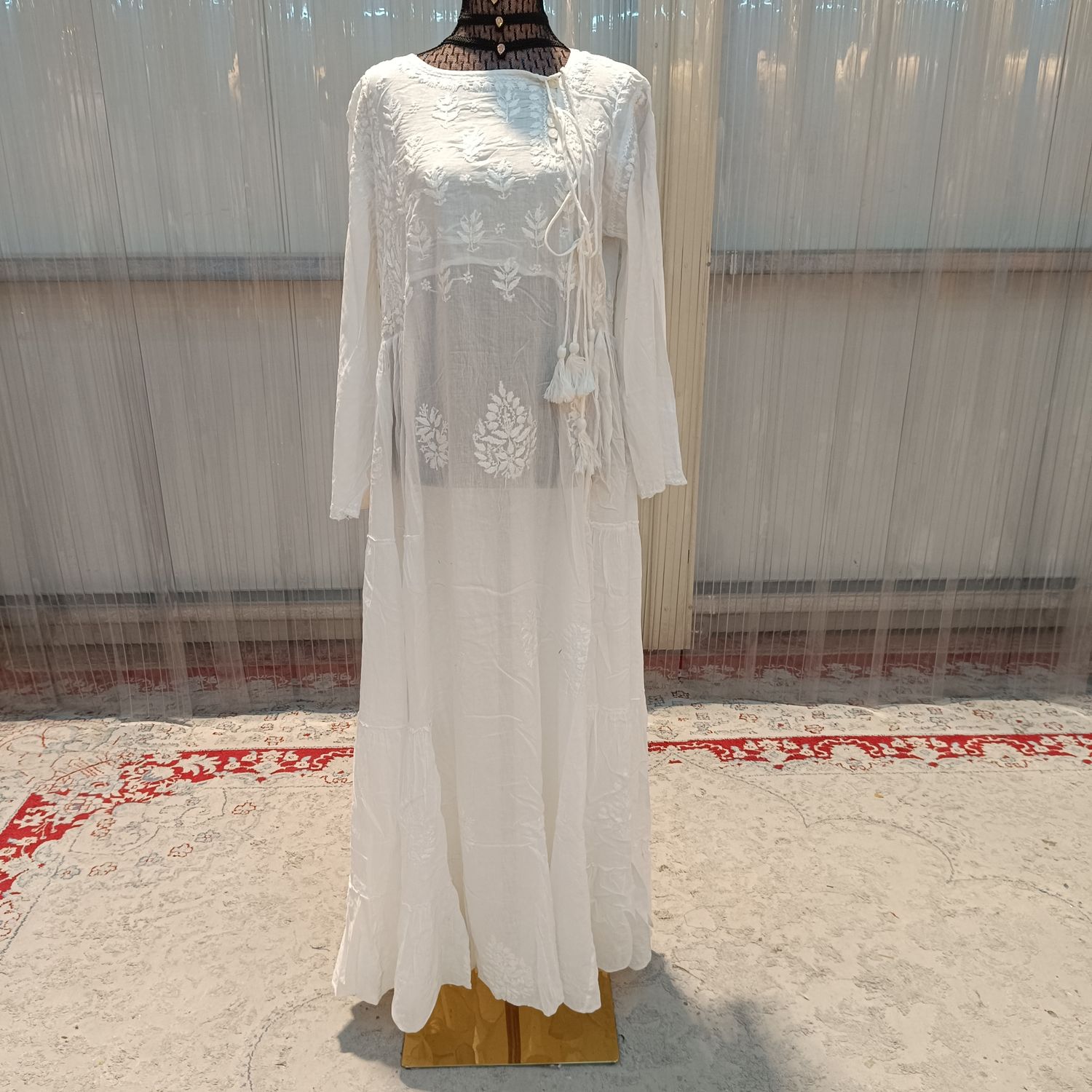 L/XL Cindrella embroidery Cotton Dress 57" Long Jalabiya