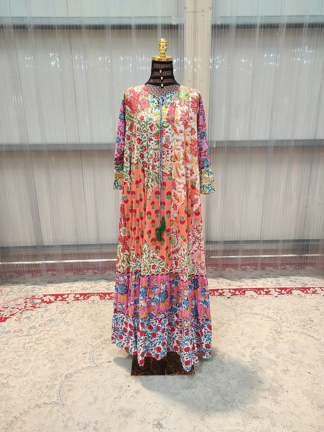 L/XL Sadia Printed Cotton Dress 57" Long Jalabiya