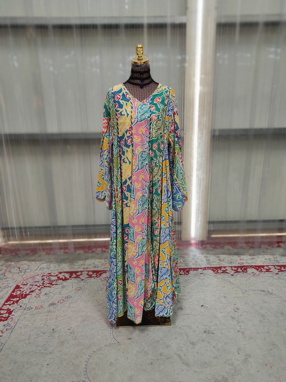 2XL/3XL Meher Crystal Multi Printed Cotton Dress 57" Long Jalabiya