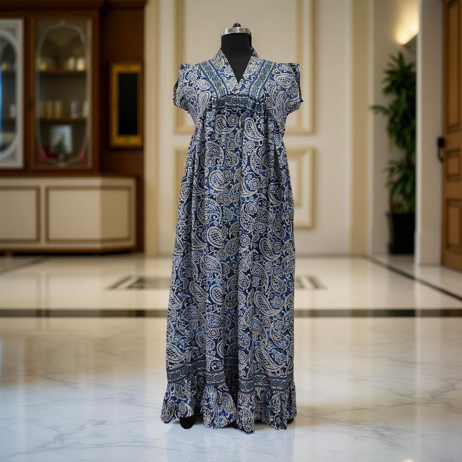 S/M Amani Silk Printed Dress 57" Long Jalabiya