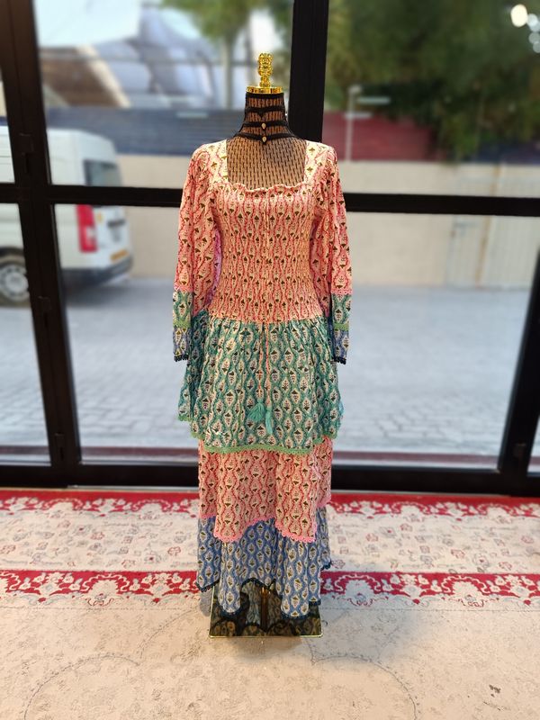 L/XL  Crystal Rahima Multi Printed Cotton  Dress 57" Long Jalabiya