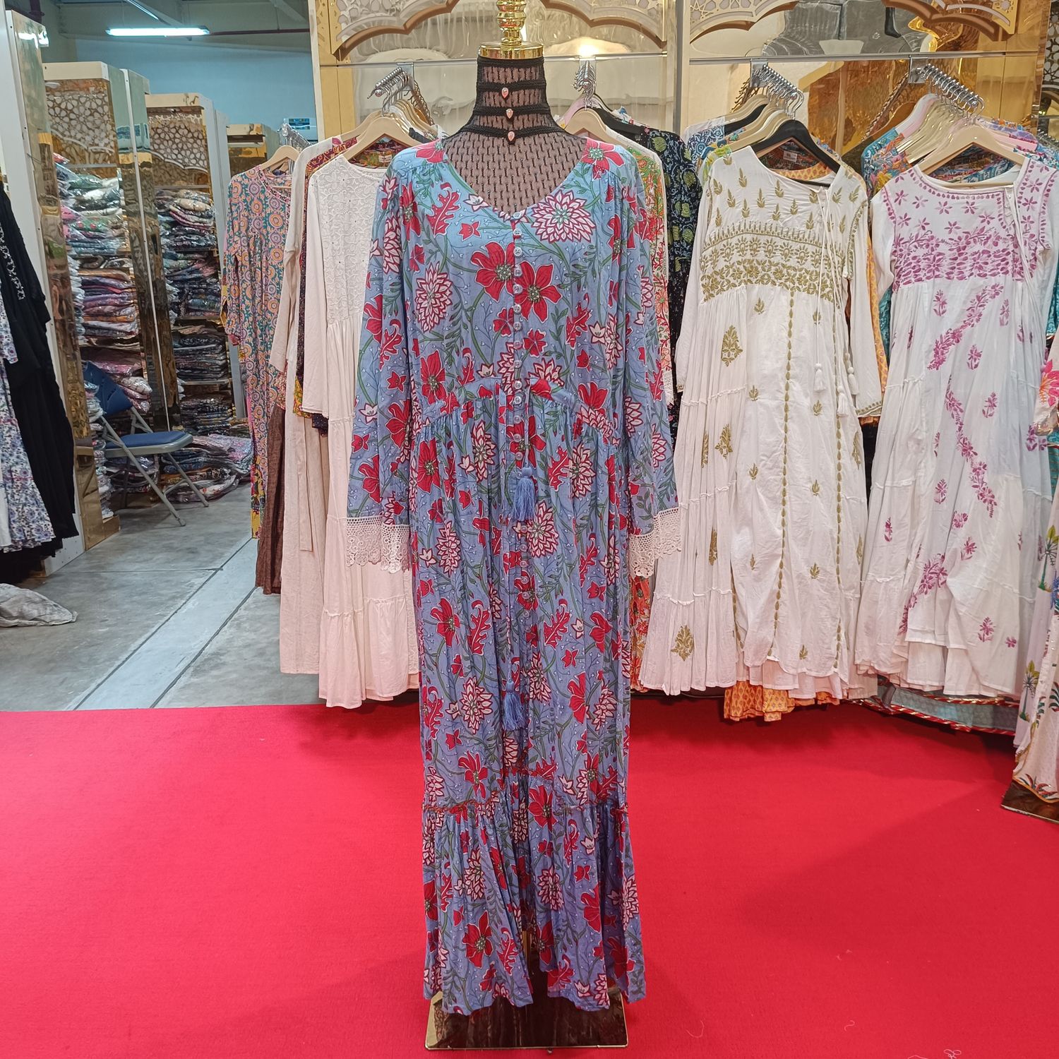 2XL-3XL Ari Multi Printed Cotton Dress 57" Long Jalabiya