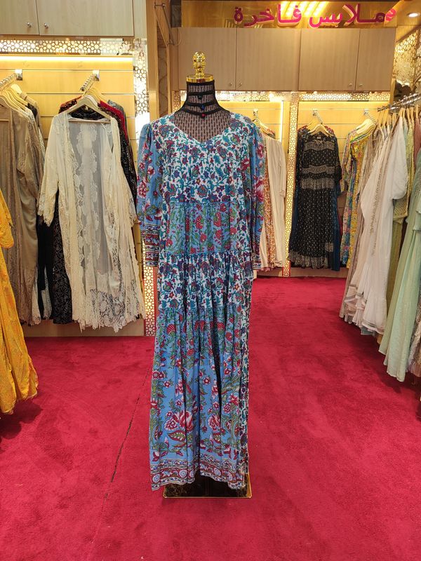 S/M Akiah Printed Cotton Dress 57" Long Jalabiya