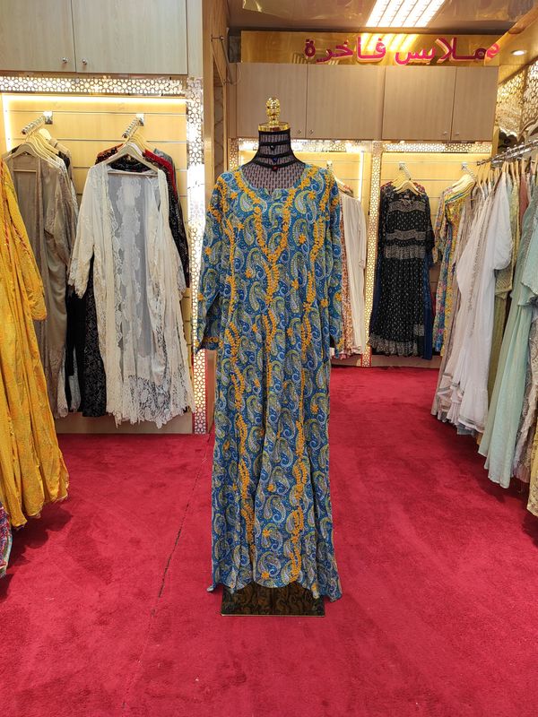 4XL/5XL Kafia Embroidery Printed Cotton Dress 57" Long Jalabiya