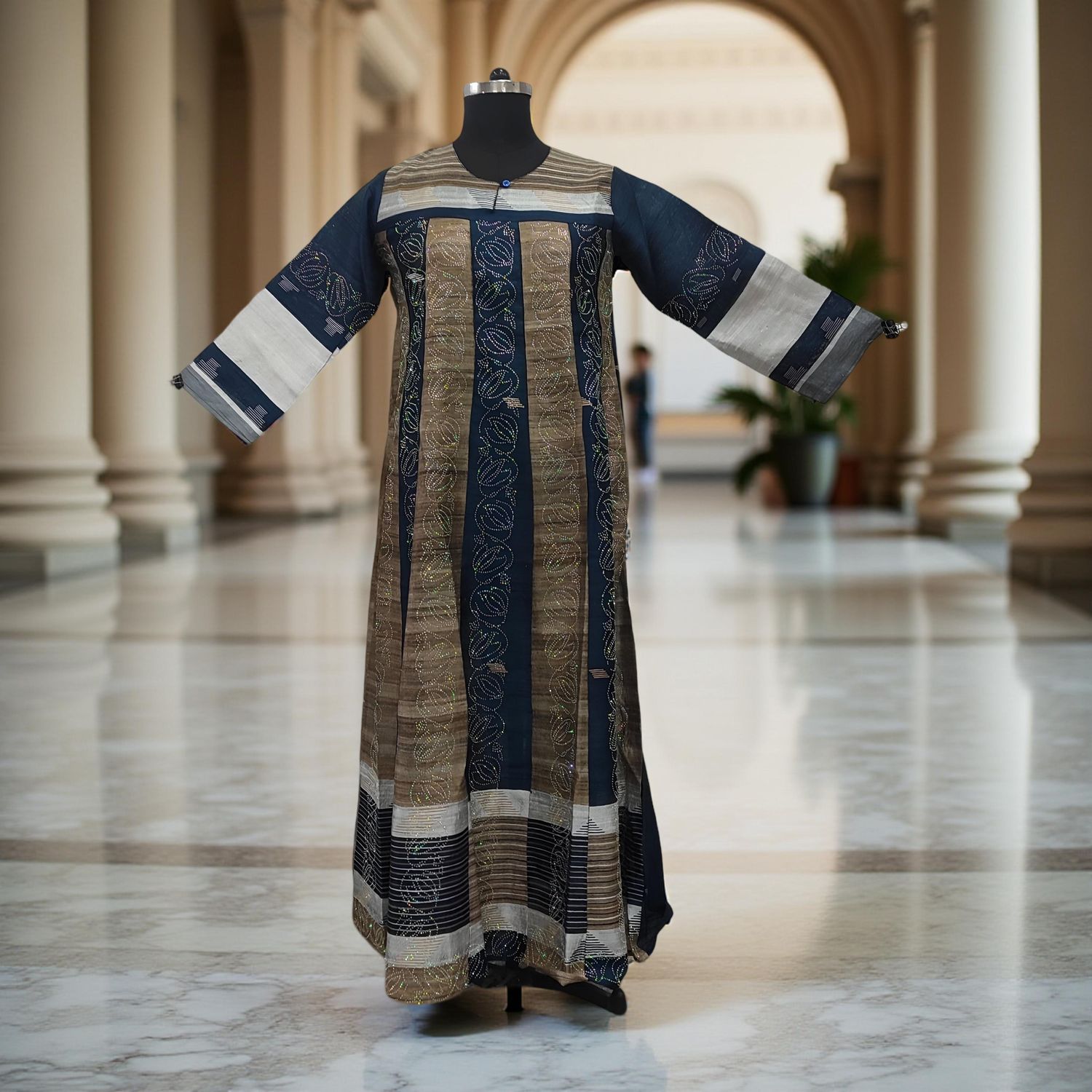 S/M Special Crystal Printed Cotton Dress 57" Long Jalabiya