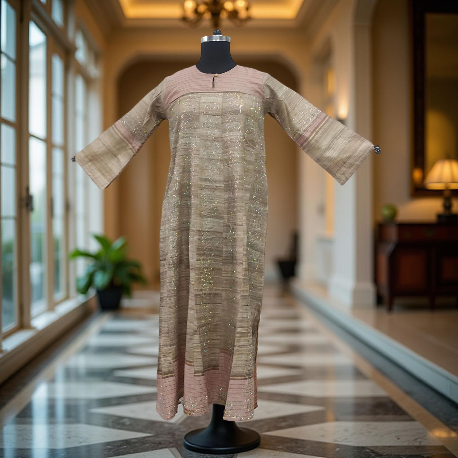 S/M Special Crystal Printed Cotton Dress 57" Long Jalabiya