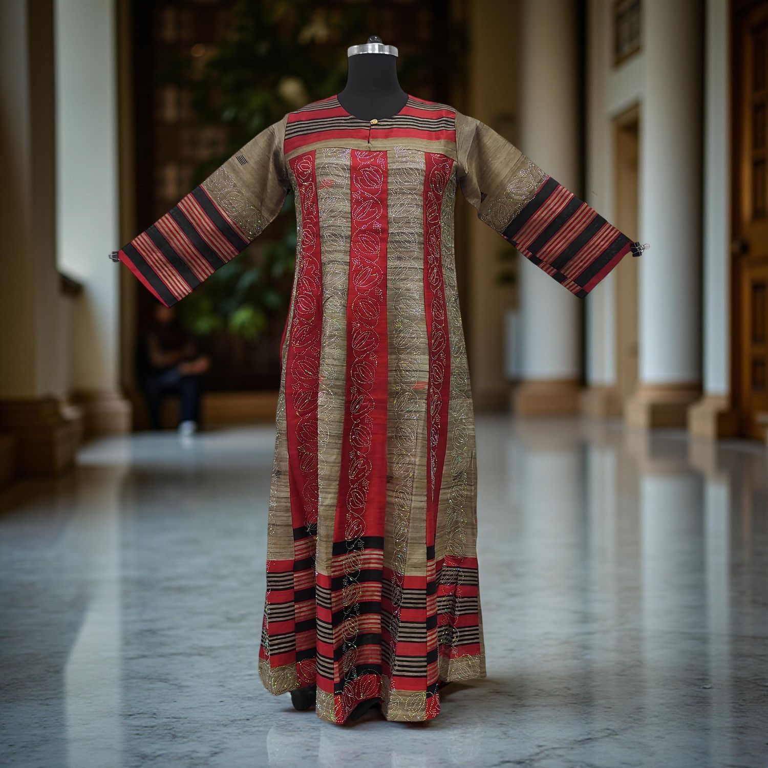 S/M Special Crystal Printed Cotton Dress 57" Long Jalabiya