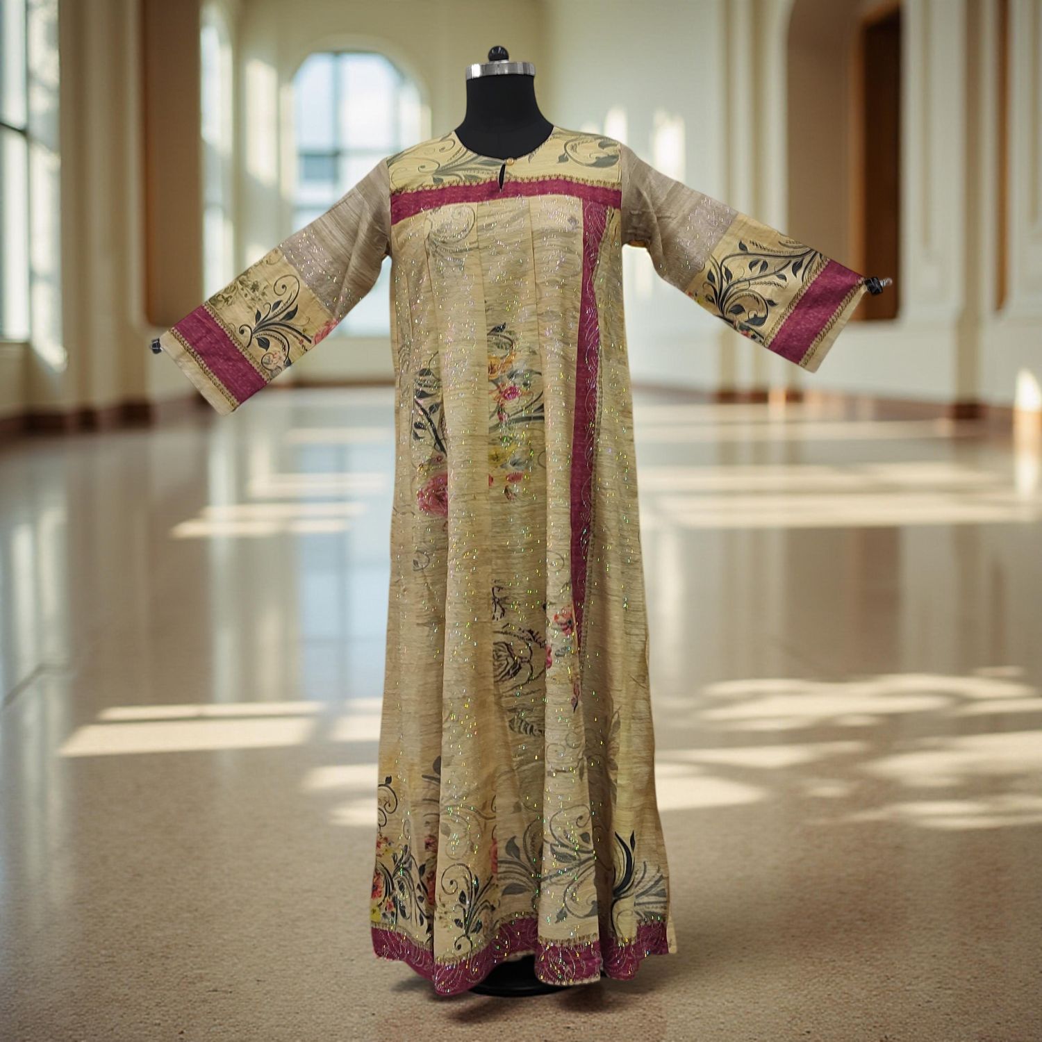 S/M Special Crystal Printed Cotton Dress 57" Long Jalabiya