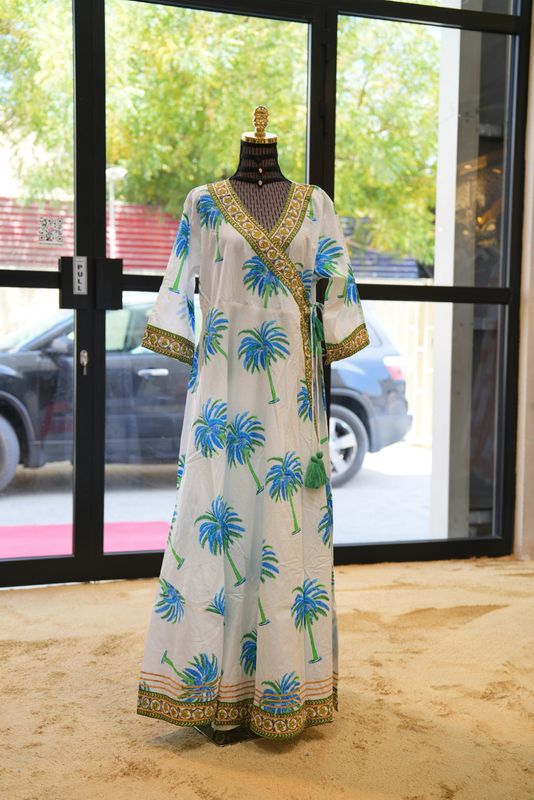 L/XL Priam Printed Cotton Dress 57" Long Jalabiya