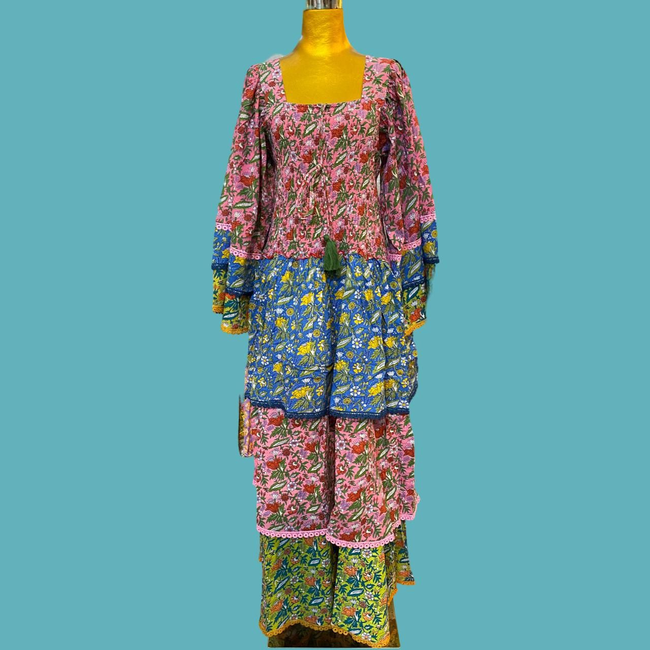 L/XL Rahima Printed Cotton Dress 57" Long Jalabiya