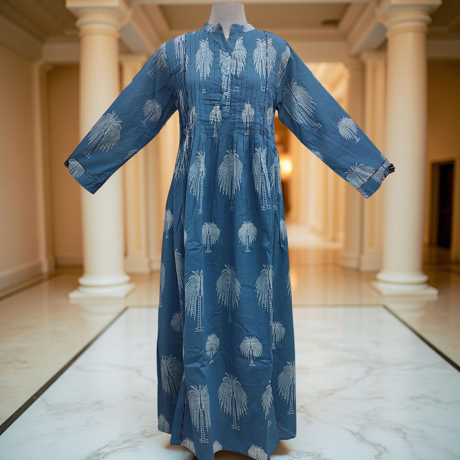 S/M Afra Printed Cotton Dress 57" Long Jalabiya