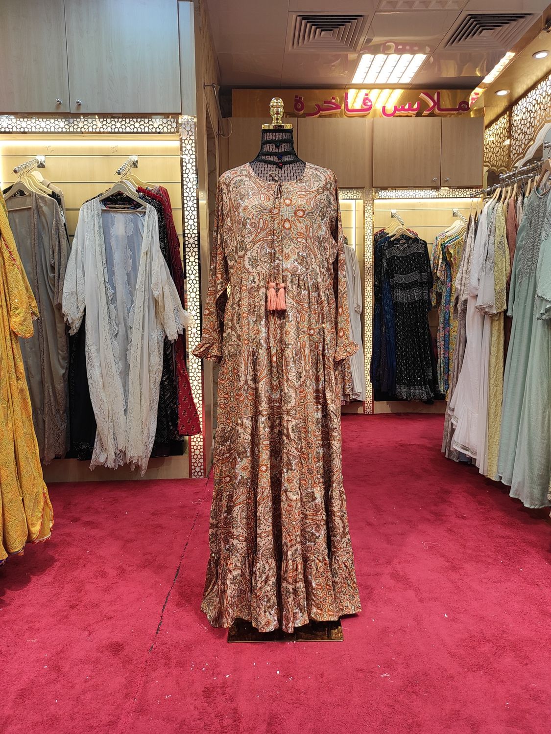 L/XL  Razia Silk Crystal Printed  Dress 57" Long Jalabiya