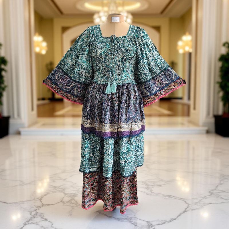 S/M Rahima Silk Crystal  Dress 57" Long Jalabiya