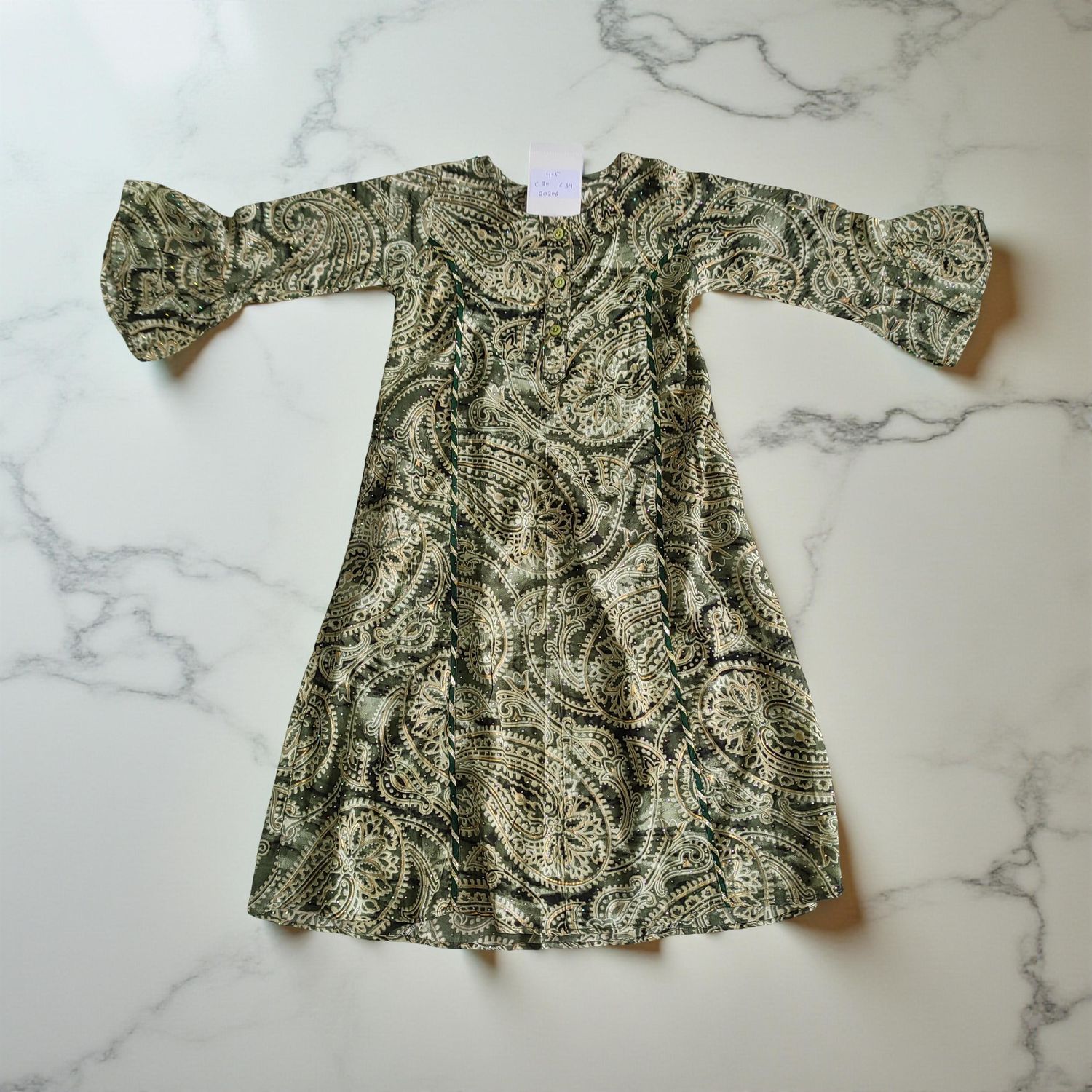 4-5 Year Marry Silk Crystal Printed Cotton Girls Dress 34" Long Jalabiya