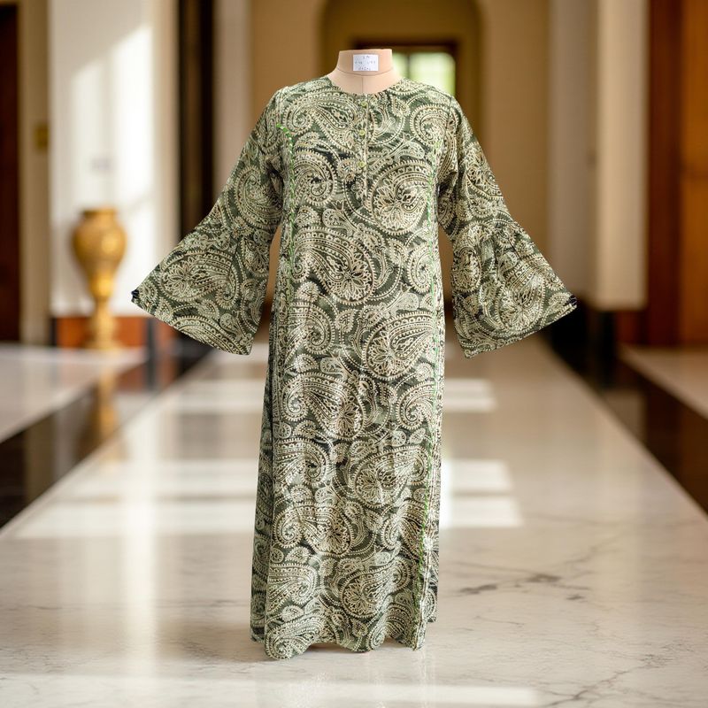 S/M Marry Silk Crystal Printed  Dress 57" Long Jalabiya