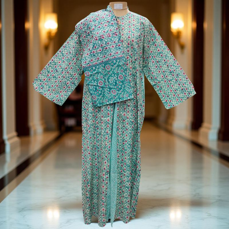 2XL/3XL Nobila Printed Cotton Dress With Scarf 57" Long Jalabiya