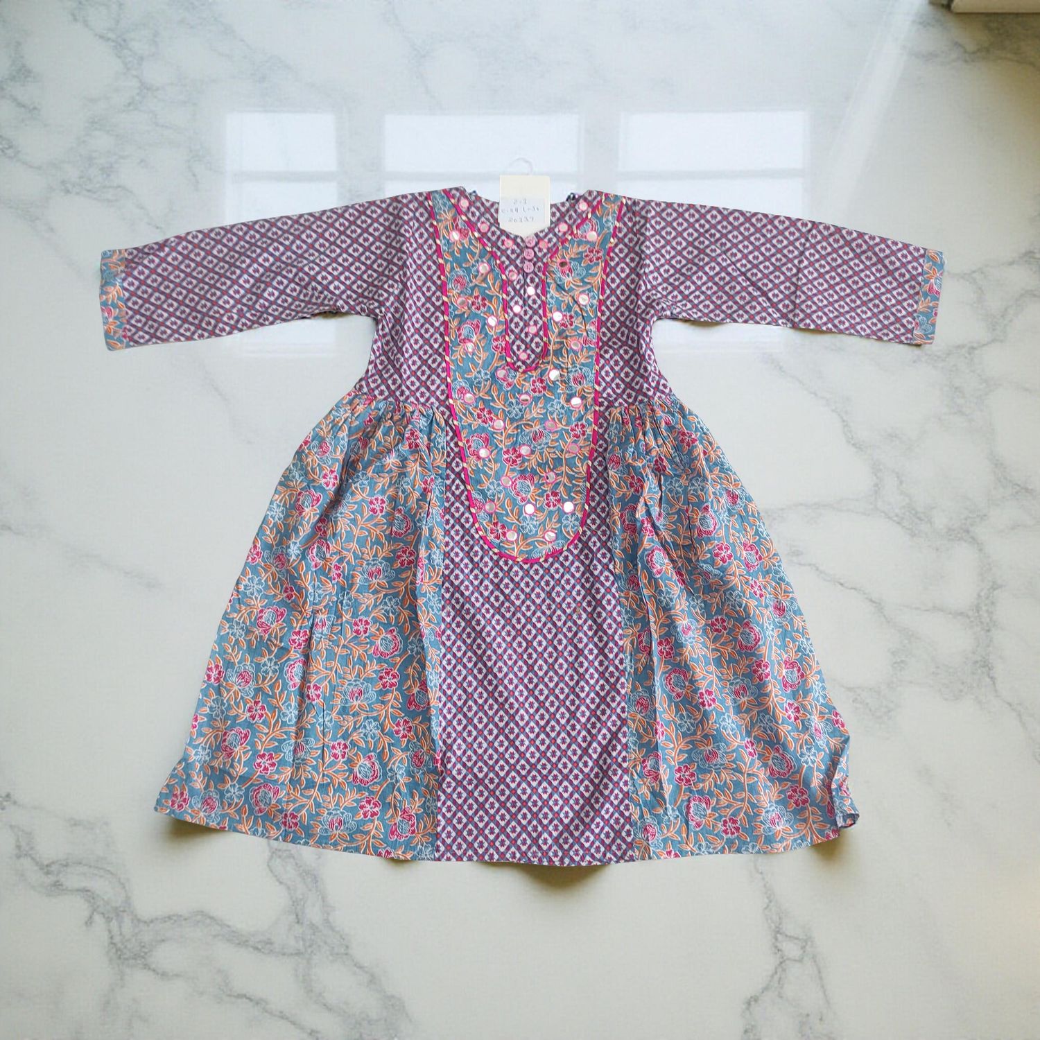 2-3  Year Suf Printed Cotton Dress 30'' Long Jalabiya