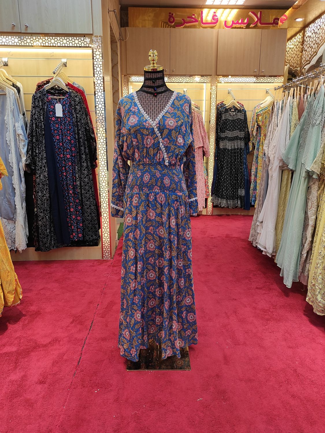 L/XL Kainat Printed Cotton Dress 57" Long Jalabiya