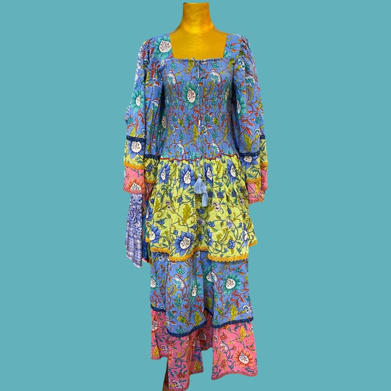 L/XL Rahima Printed Cotton Dress 57" Long Jalabiya