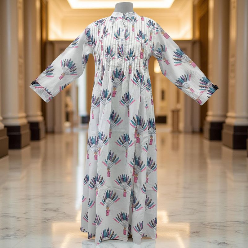 S/M Afra Printed Cotton Dress 57" Long Jalabiya