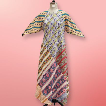 S/M Sakina Multi Printed Cotton Dress 57" Long Jalabiya