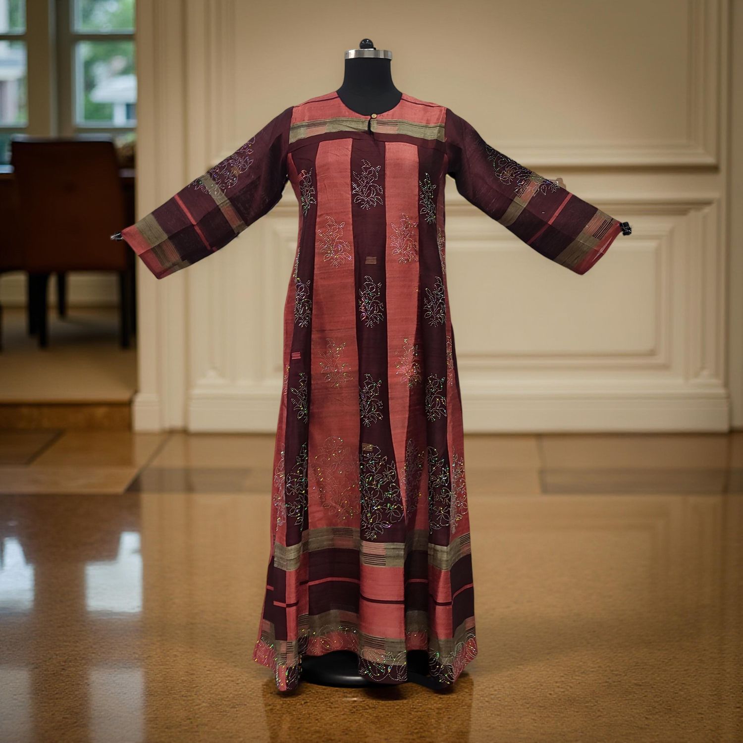 S/M Special Crystal Printed Cotton Dress 57" Long Jalabiya