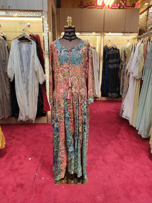 L/XL Anaya Silk Crystal Printed  Dress 57" Long Jalabiya