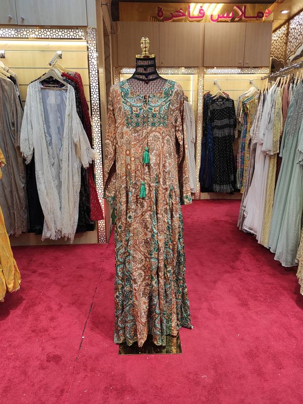 L/XL Anaya Silk Crystal Printed  Dress 57" Long Jalabiya