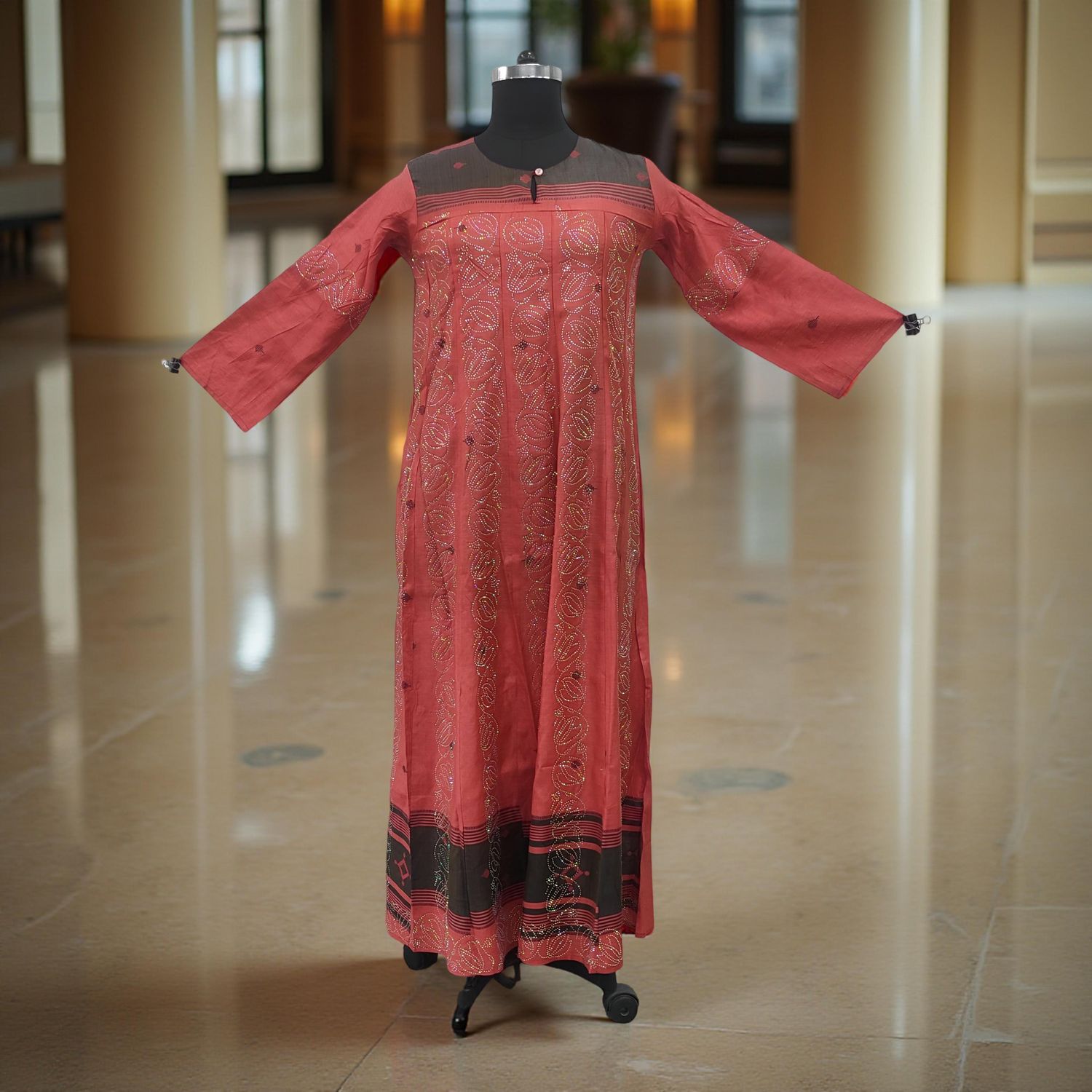 S/M Special Crystal Printed Cotton Dress 57" Long Jalabiya