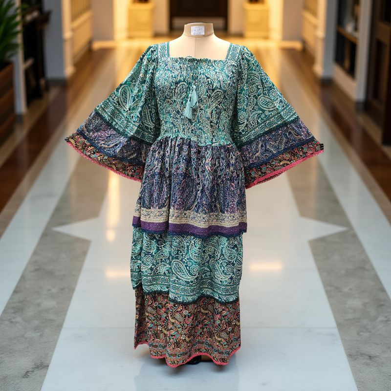 S/M Rahima Silk Crystal  Dress 57" Long Jalabiya