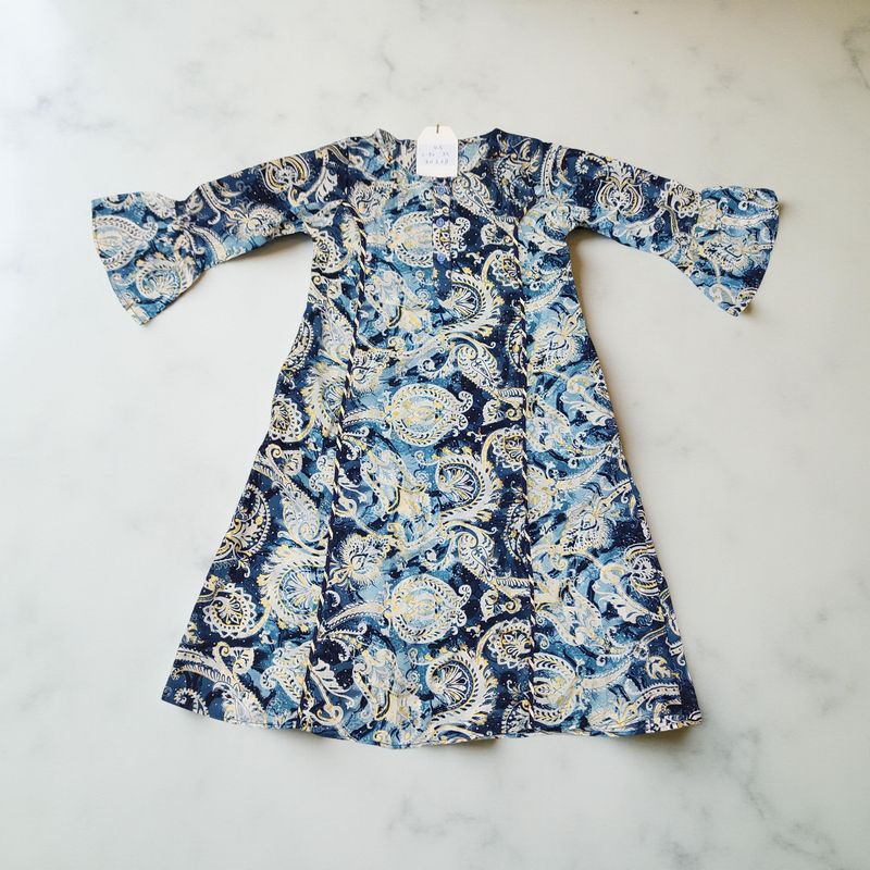 4-5 Year Marry Silk Crystal Printed Cotton Girls Dress 34" Long Jalabiya