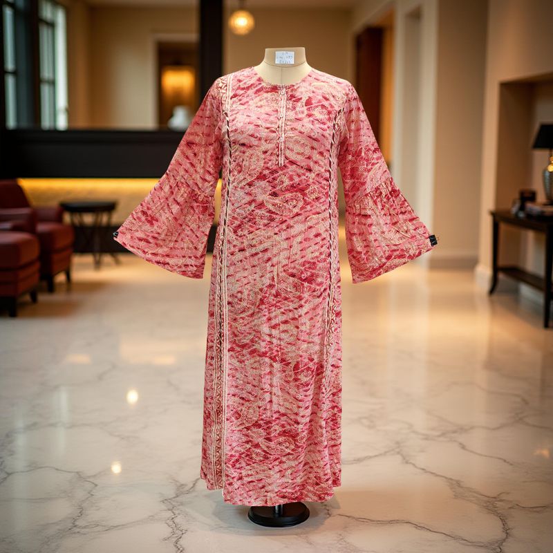 S/M Marry Silk Crystal Printed  Dress 57" Long Jalabiya