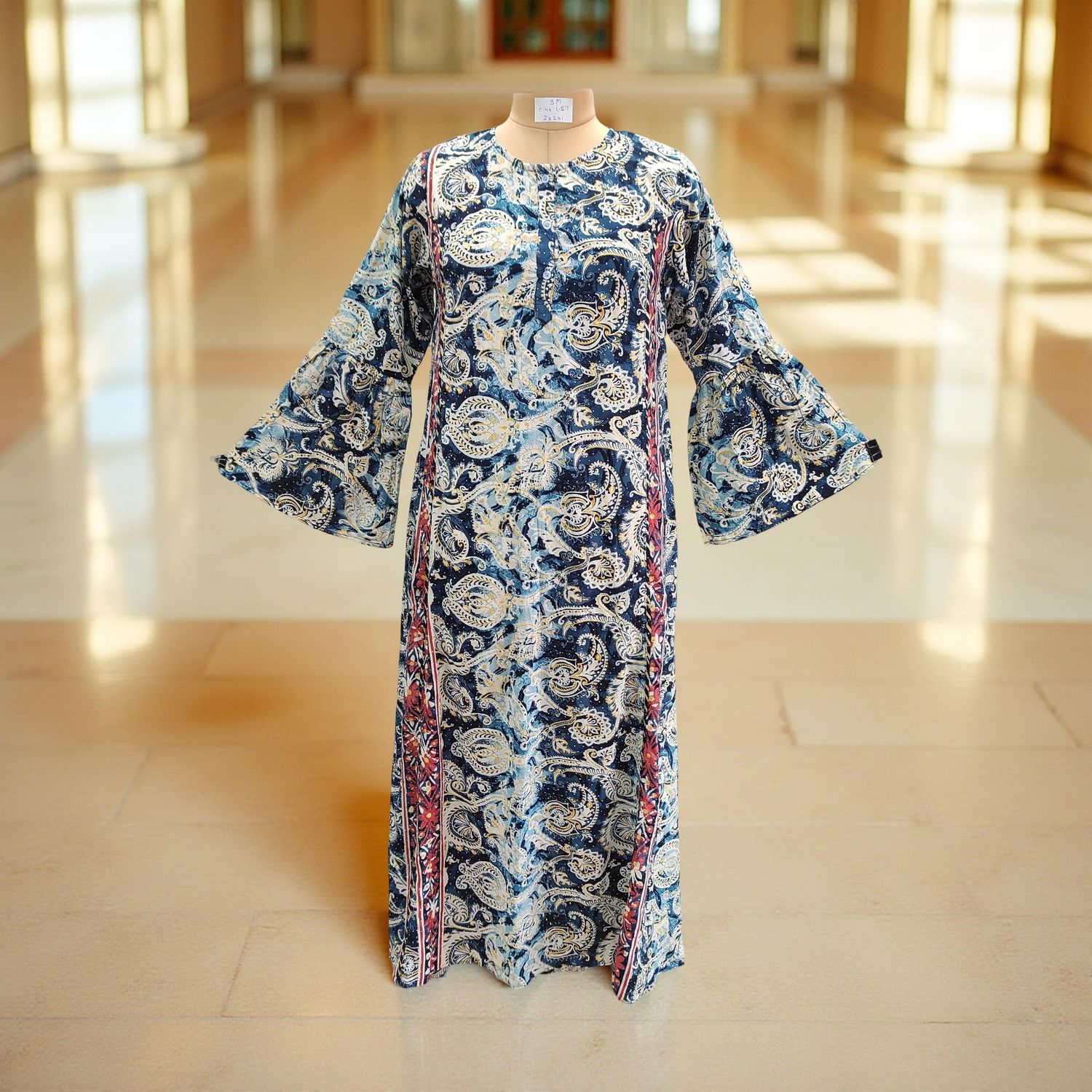 S/M Marry Silk Crystal Printed  Dress 57" Long Jalabiya