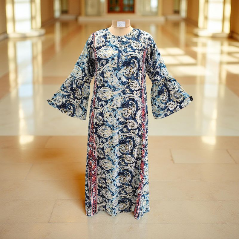 S/M Marry Silk Crystal Printed  Dress 57" Long Jalabiya