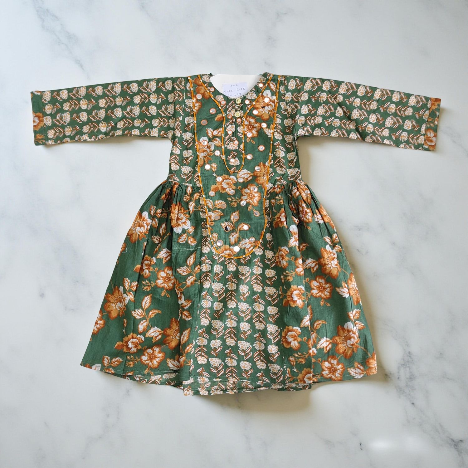 1-2 Year Suf Printed Cotton Girls Dress 26" Long Jalabiya