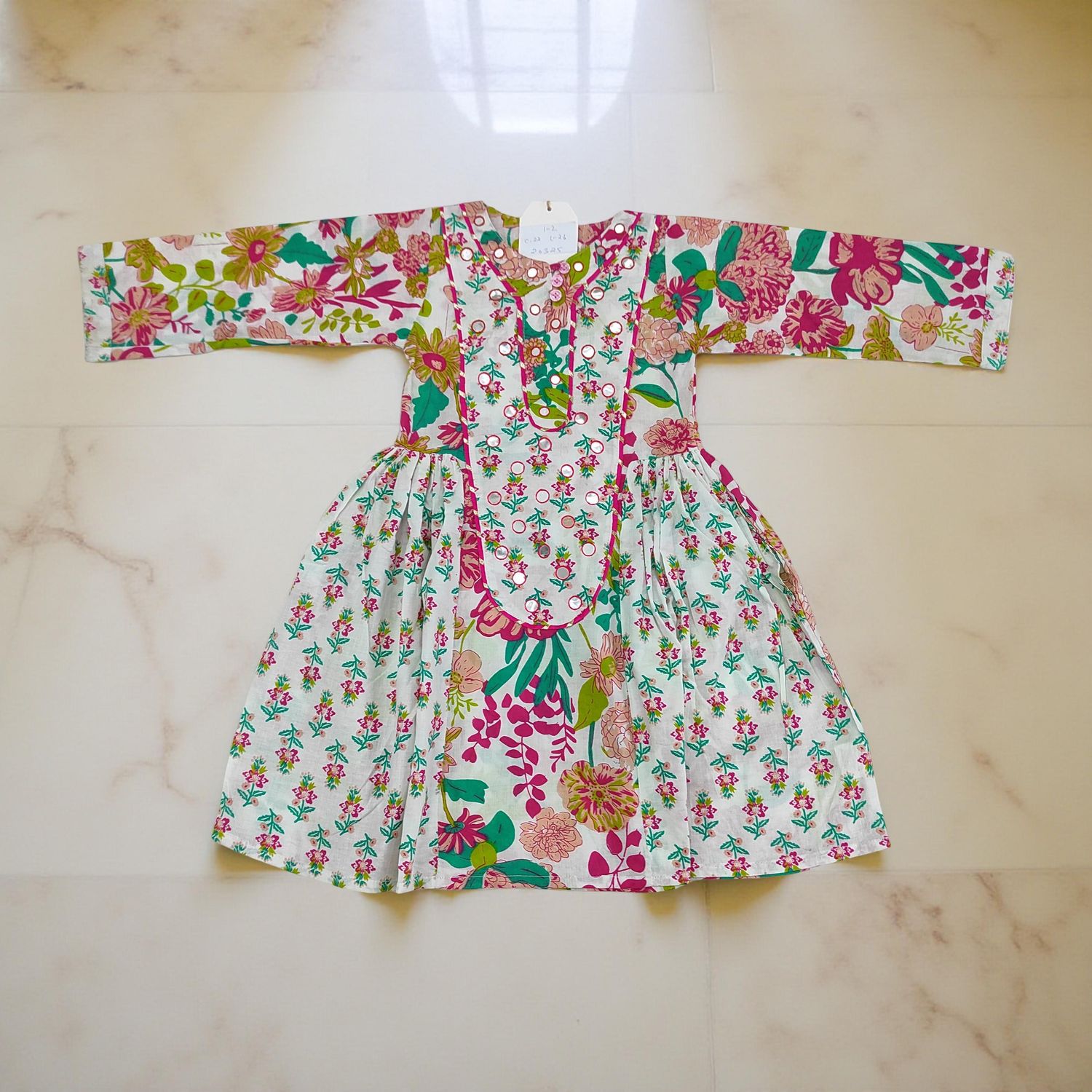 1-2 Year Suf Printed Cotton Girls Dress 26" Long Jalabiya