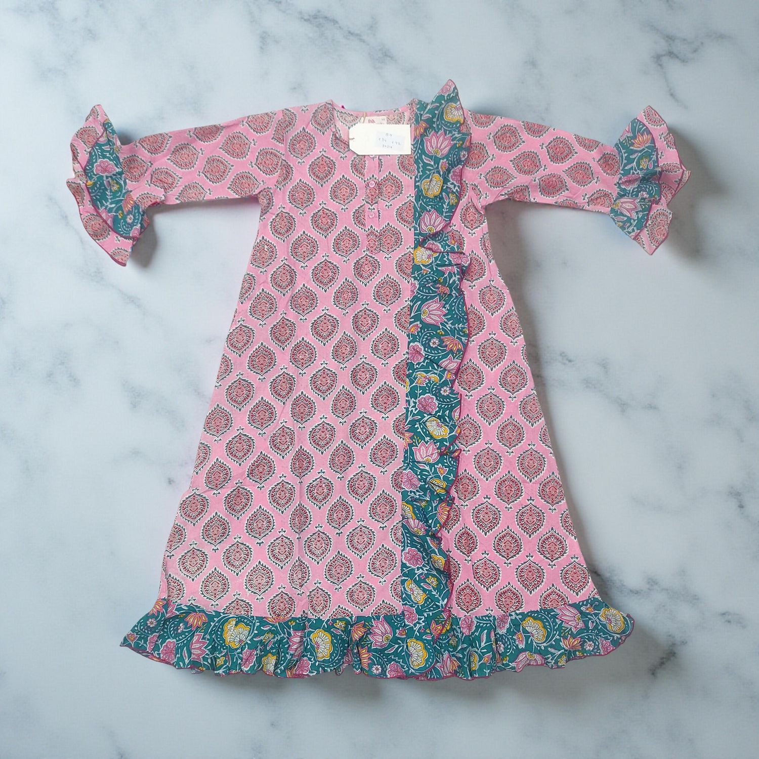 8-9 Year Princess Printed Cotton Girls Dress 42" Long Jalabiya