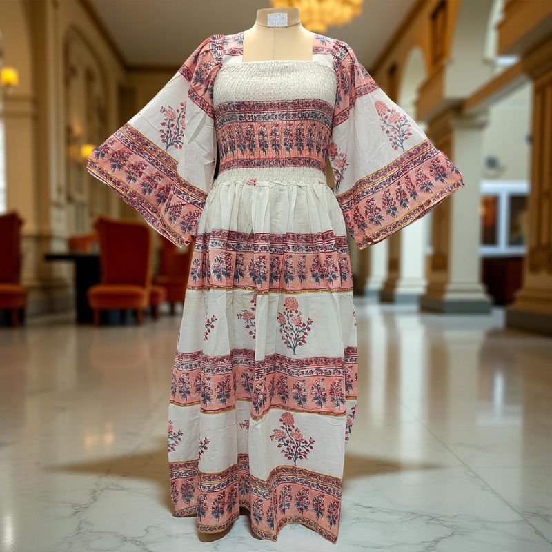 S/M Elzina Printed Cotton Dress 57" Long Jalabiya