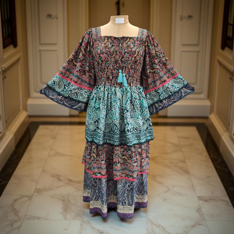 XS/S Rahima Silk Crystal  Dress 54" Long Jalabiya