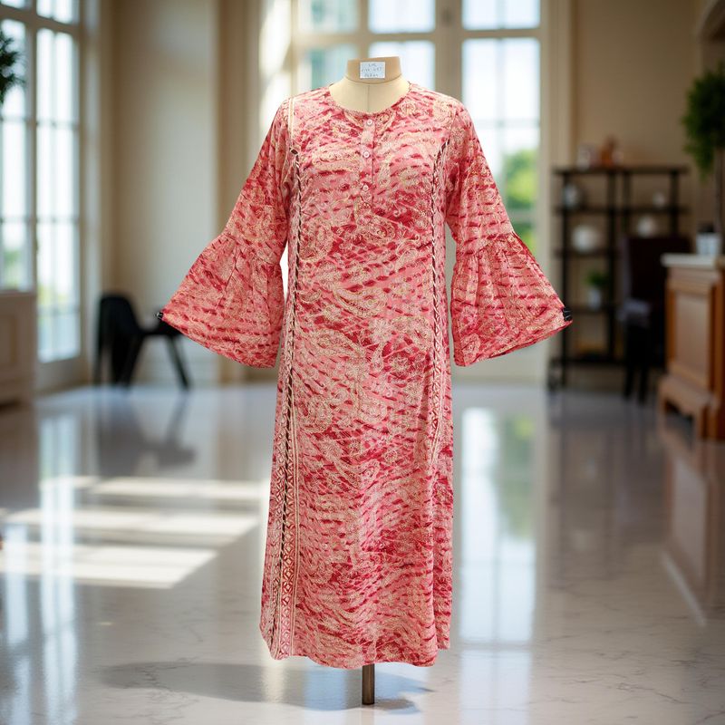 L/XL Marry Silk Crystal Printed  Dress 57" Long Jalabiya