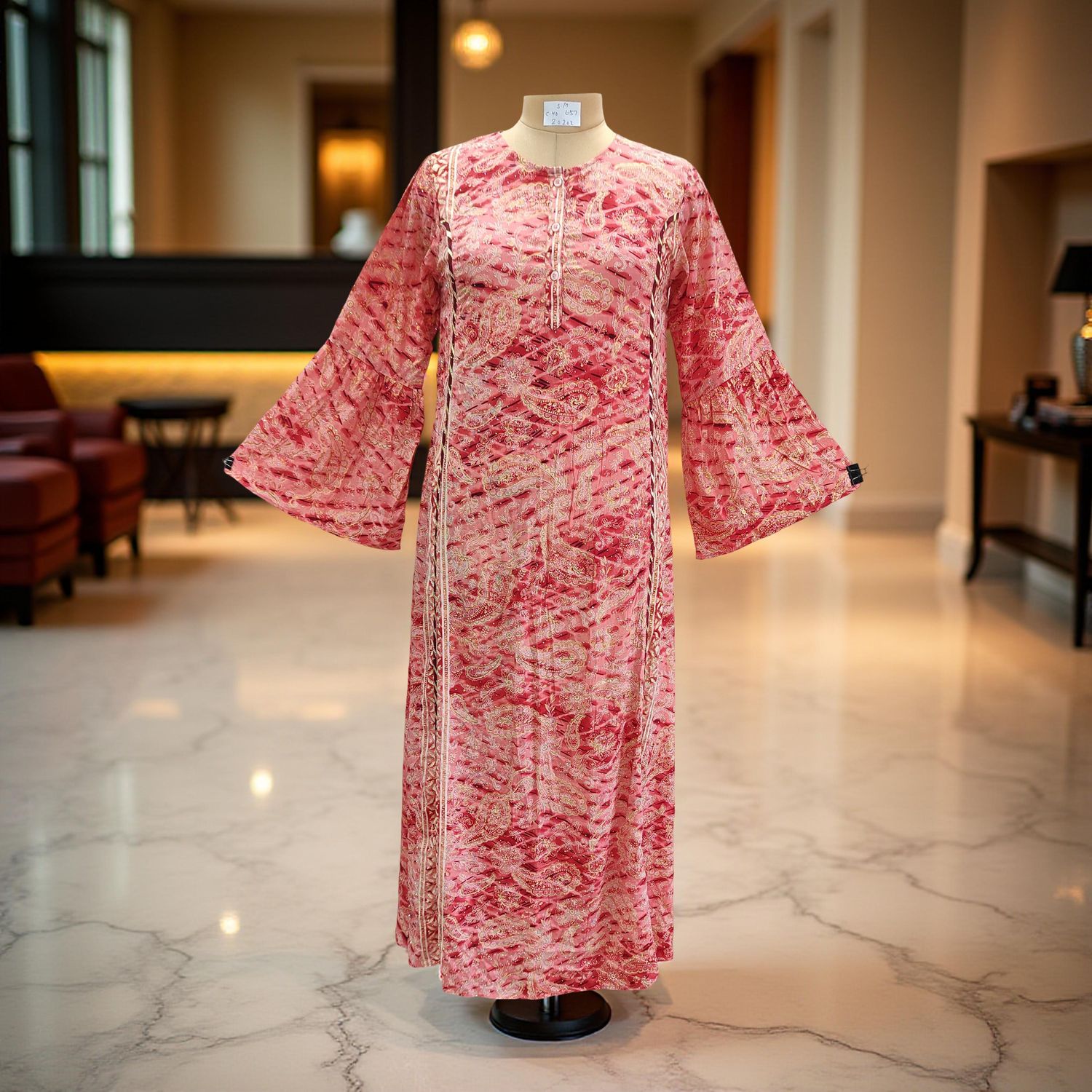 S/M Marry Silk Crystal Printed  Dress 57" Long Jalabiya