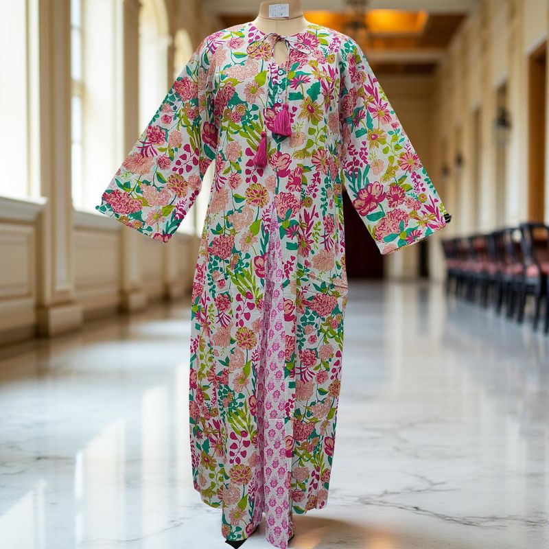 L/XL Nobila Printed Cotton Dress 57" Long Jalabiya