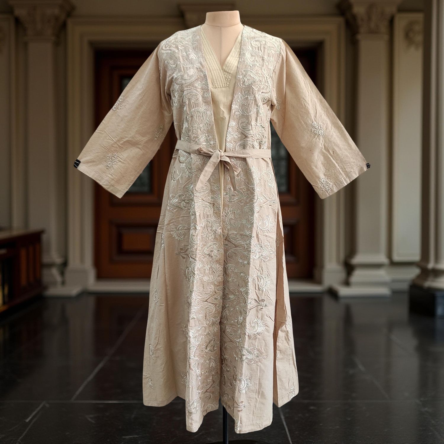 Free Size Linen Embroidery  Abaya &amp; Cotton Inner Set length 57” Long