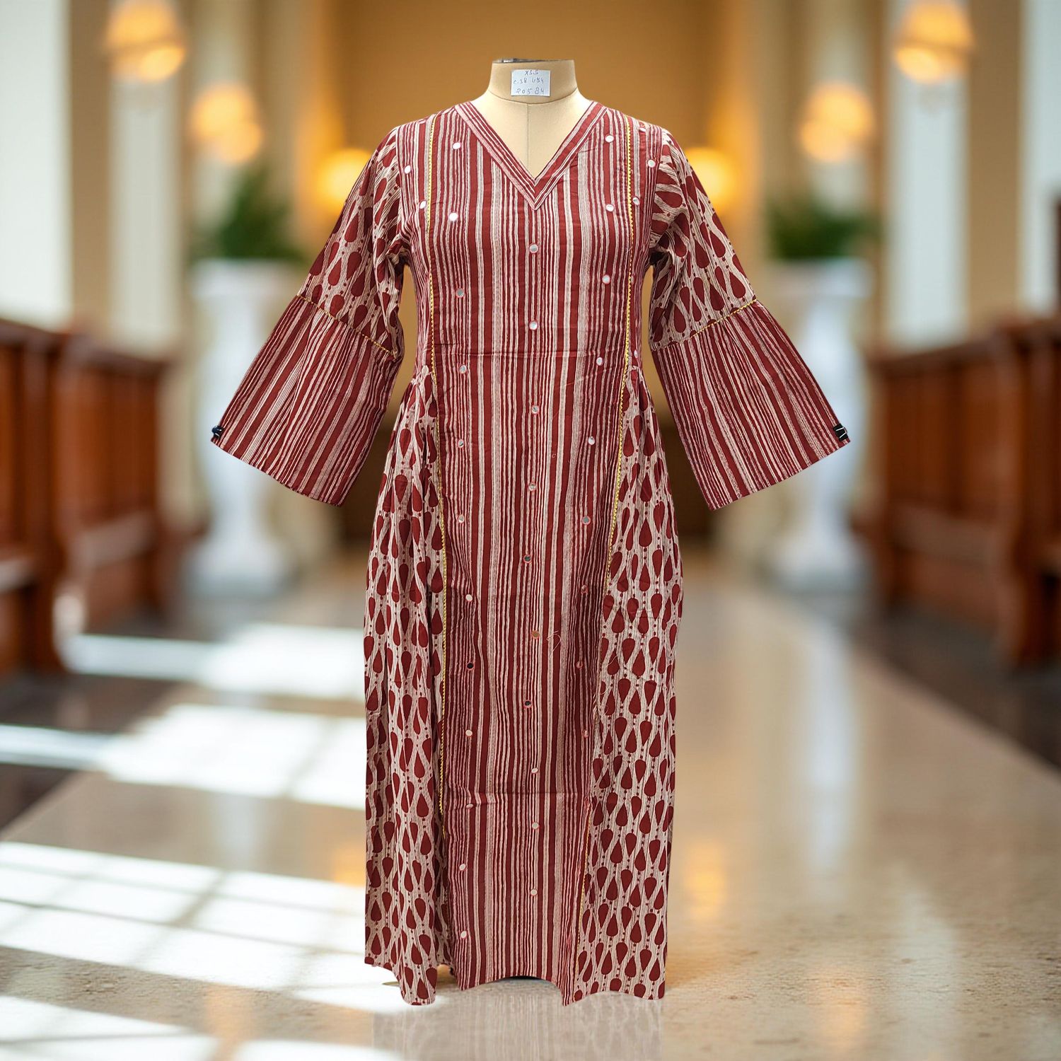 L/XL Saida Printed Cotton Dress 57" Long Jalabiya