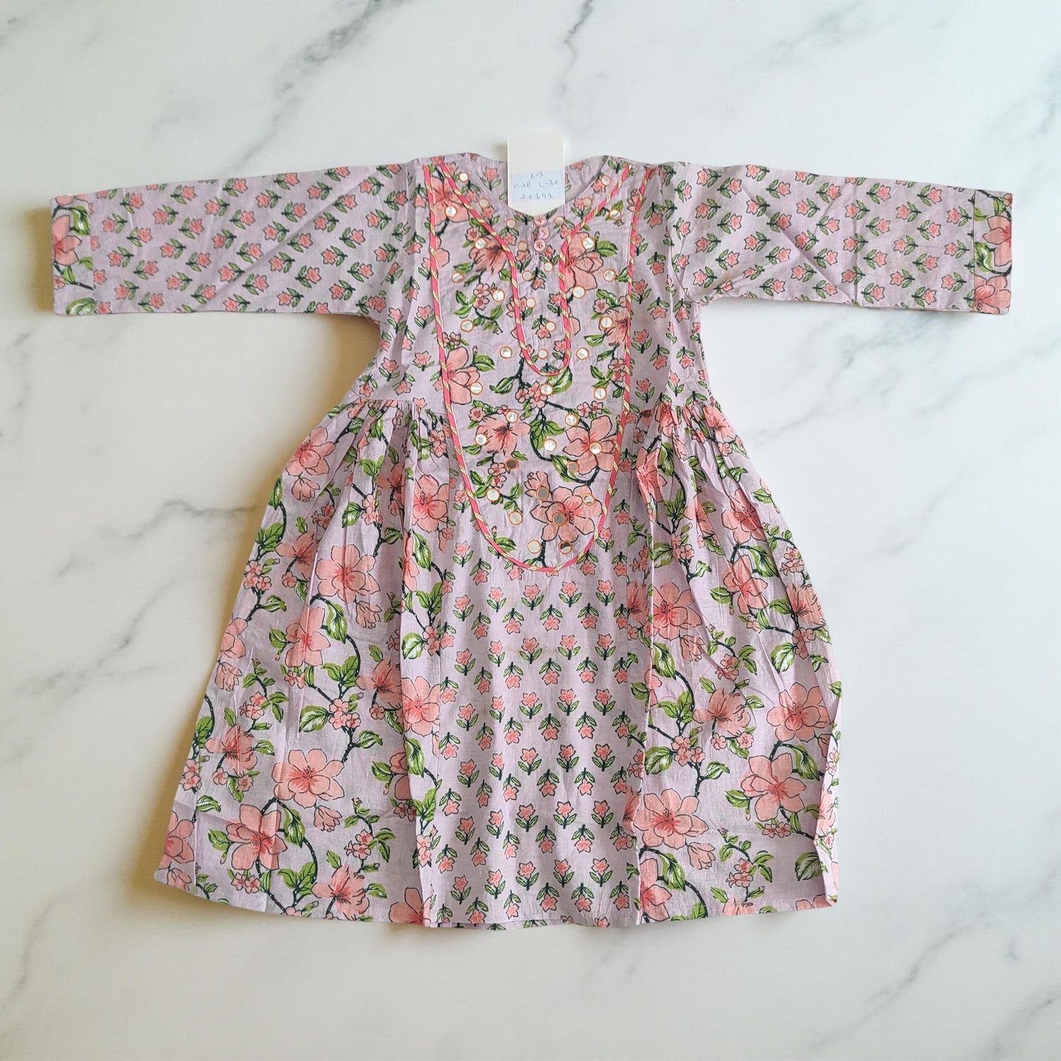 2-3  Year Suf Printed Cotton Dress 30'' Long Jalabiya