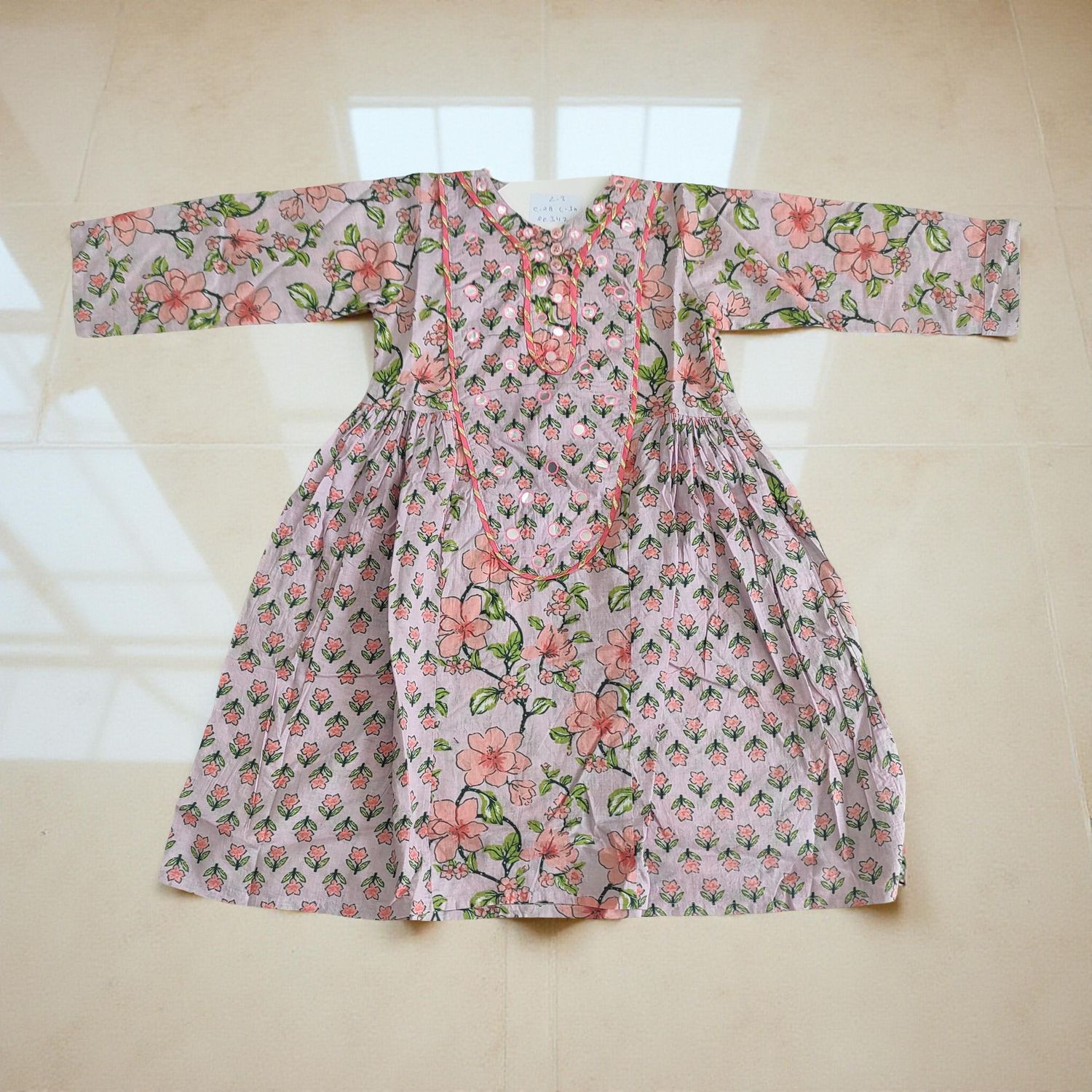 2-3  Year Suf Printed Cotton Dress 30'' Long Jalabiya