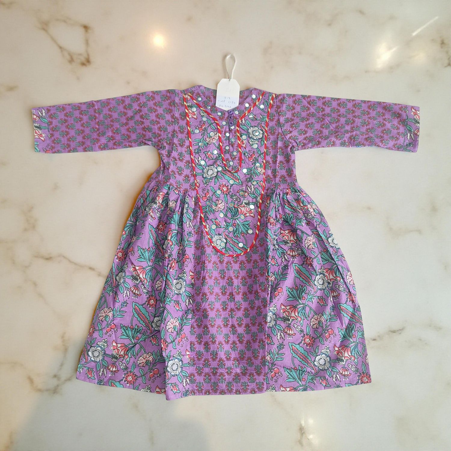 2-3  Year Suf Printed Cotton Dress 30'' Long Jalabiya