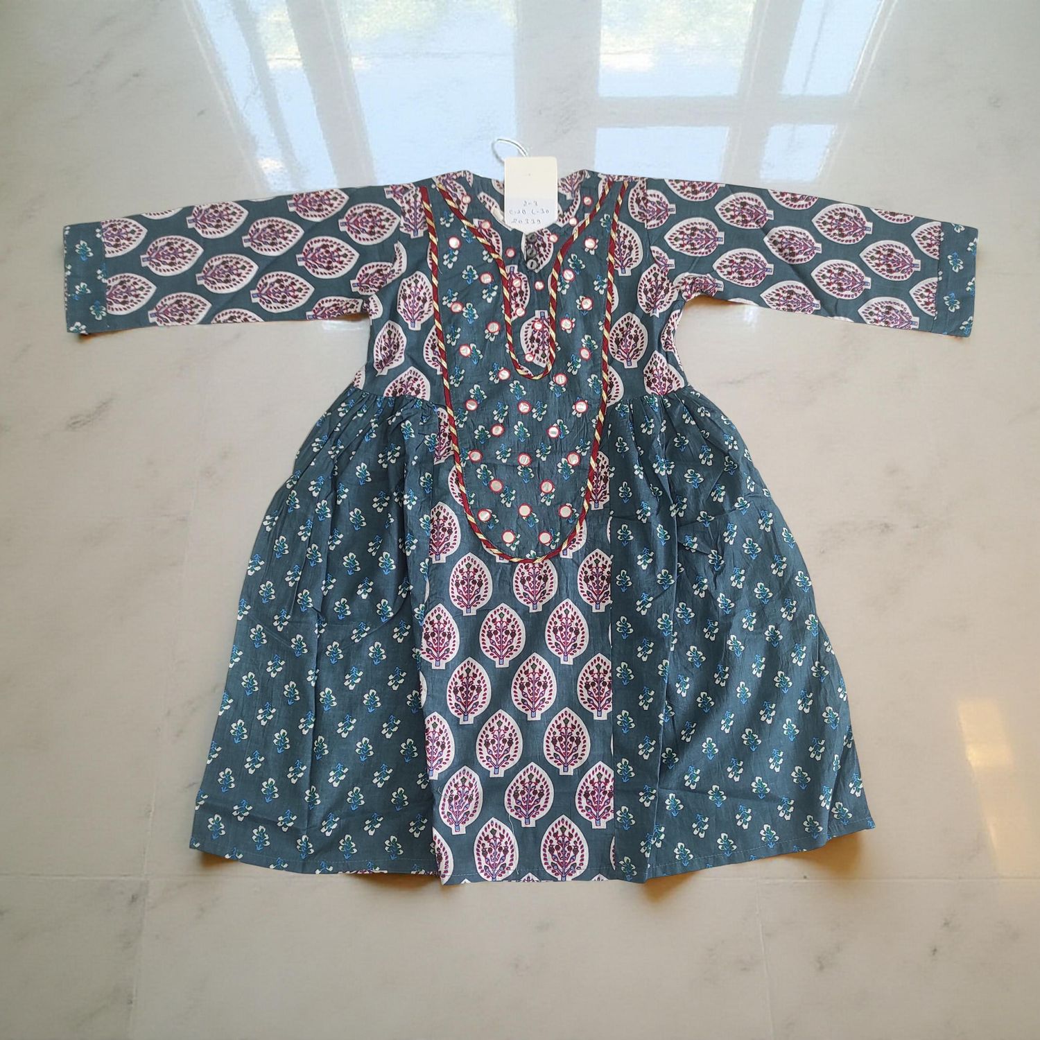 2-3  Year Suf Printed Cotton Dress 30'' Long Jalabiya